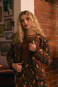 Princess Highway - Forest Owl Quilted Cord Jacket - chocolate
