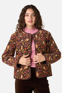 Princess Highway - Forest Owl Quilted Cord Jacket - chocolate
