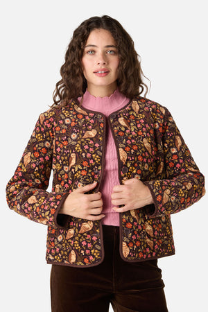 Princess Highway - Forest Owl Quilted Cord Jacket - chocolate