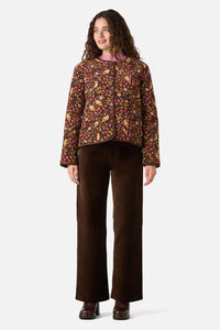 Princess Highway - Forest Owl Quilted Cord Jacket - chocolate