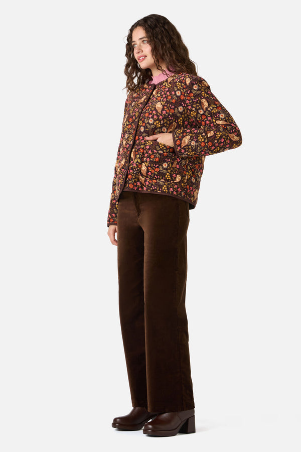 Princess Highway - Forest Owl Quilted Cord Jacket - chocolate