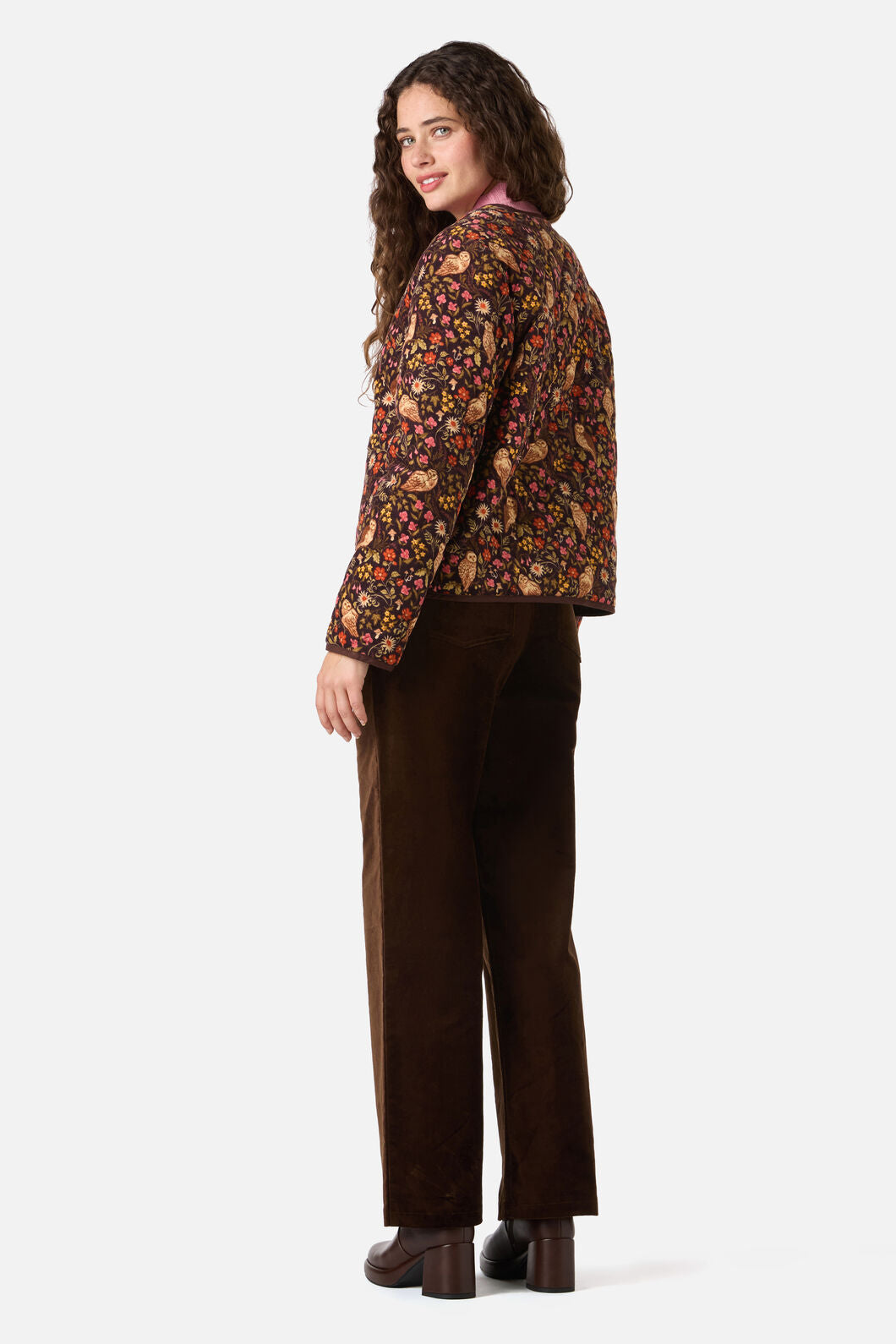 Princess Highway - Forest Owl Quilted Cord Jacket - chocolate