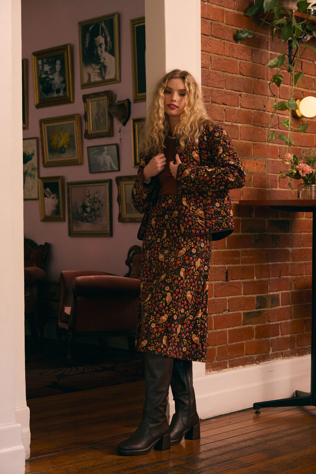 Princess Highway - Forest Owl Quilted Cord Jacket - chocolate