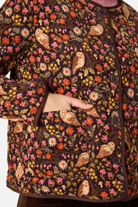 Princess Highway - Forest Owl Quilted Cord Jacket - chocolate