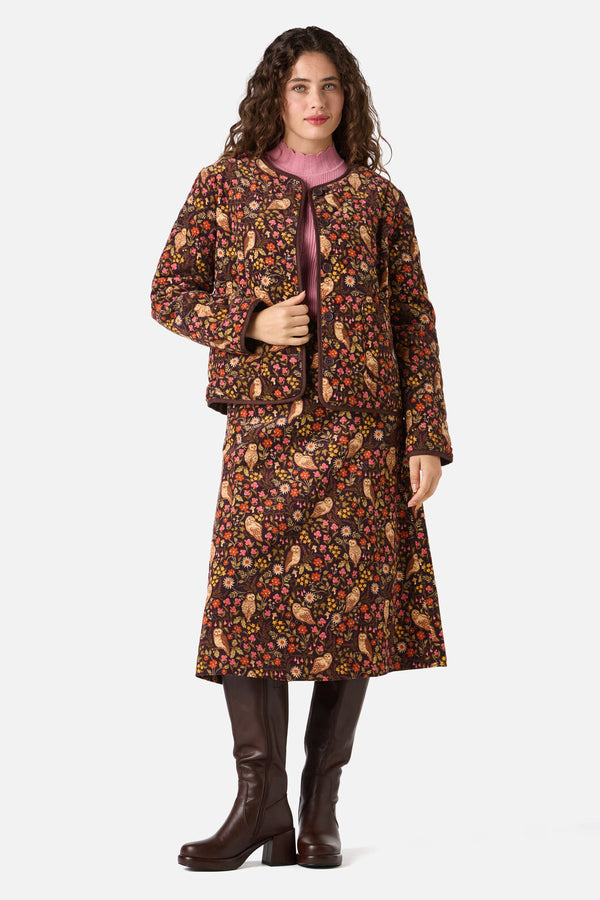 Princess Highway - Forest Owl Quilted Cord Jacket - chocolate