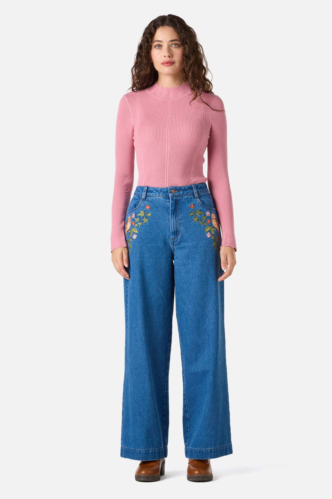 Princess Highway - Forest Owl Embroidered Jean - blue-denim
