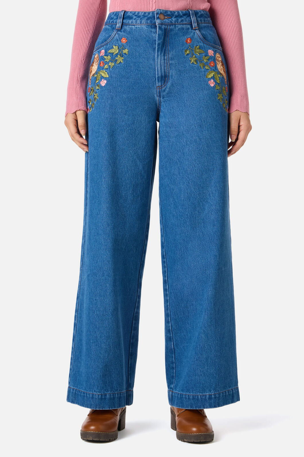 Princess Highway - Forest Owl Embroidered Jean - blue-denim