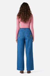 Princess Highway - Forest Owl Embroidered Jean - blue-denim