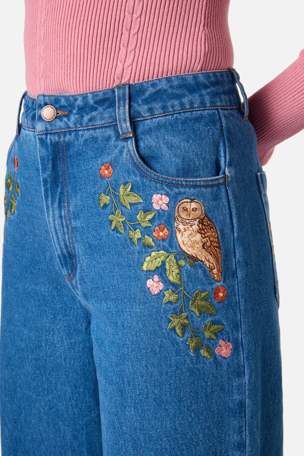 Princess Highway - Forest Owl Embroidered Jean - blue-denim