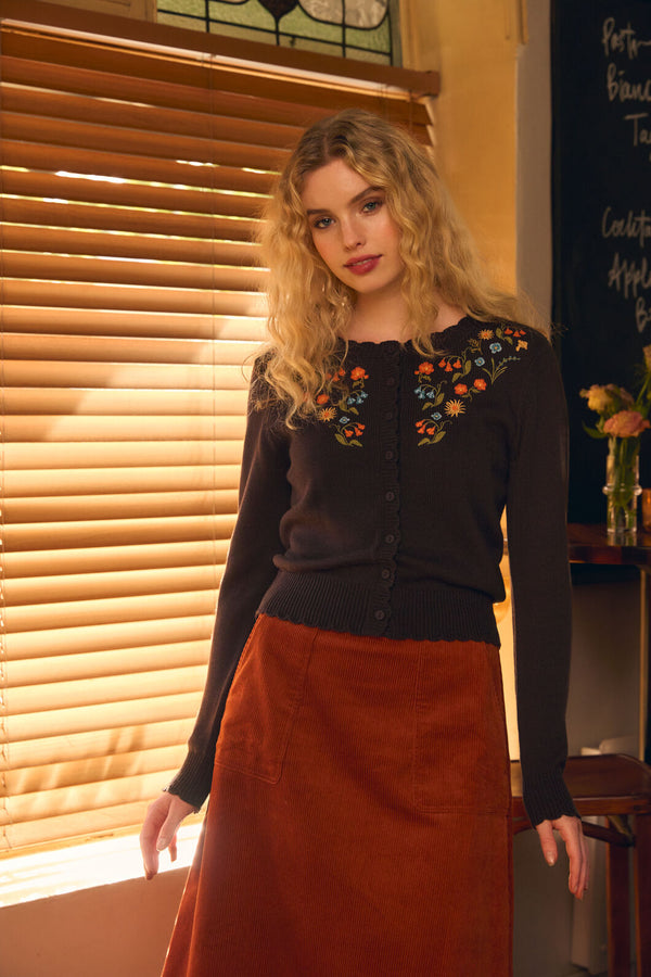 Princess Highway - Forest Flora Embroidered Cardigan - chocolate