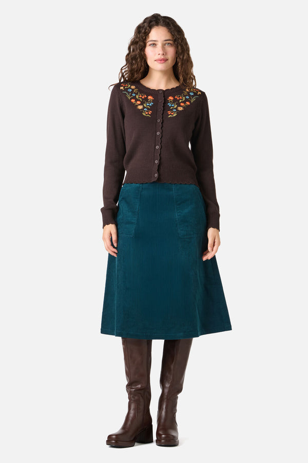 Princess Highway - Forest Flora Embroidered Cardigan - chocolate