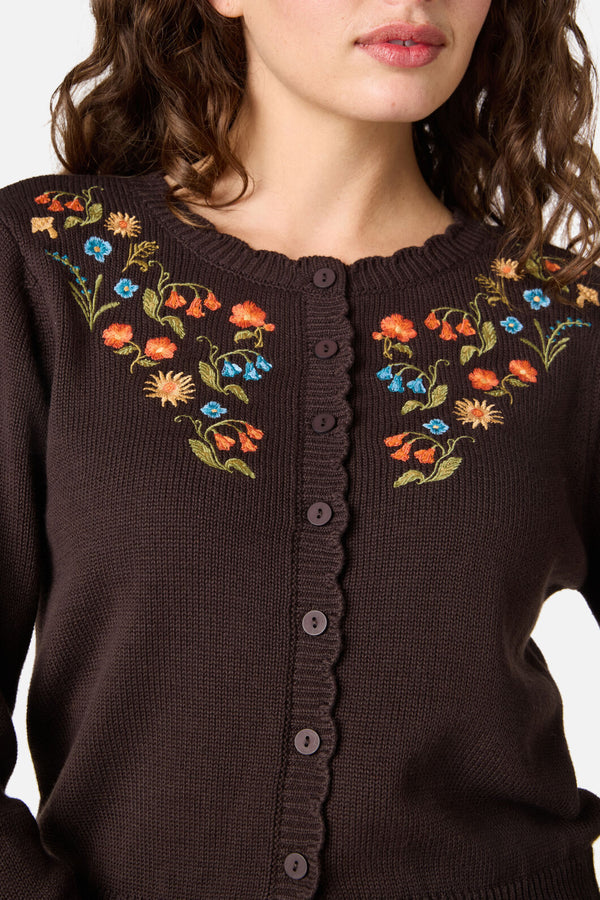 Princess Highway - Forest Flora Embroidered Cardigan - chocolate