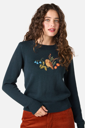 Princess Highway - Owl Embroidered Jumper - teal