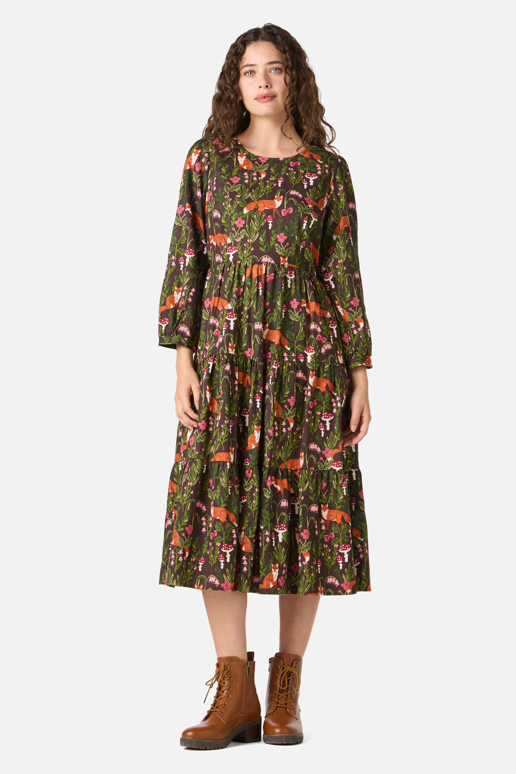 Princess Highway - Fancy Foxes Midi Dress - chocolate