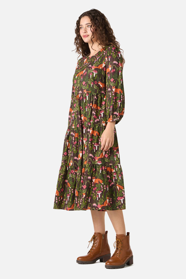 Princess Highway - Fancy Foxes Midi Dress - chocolate