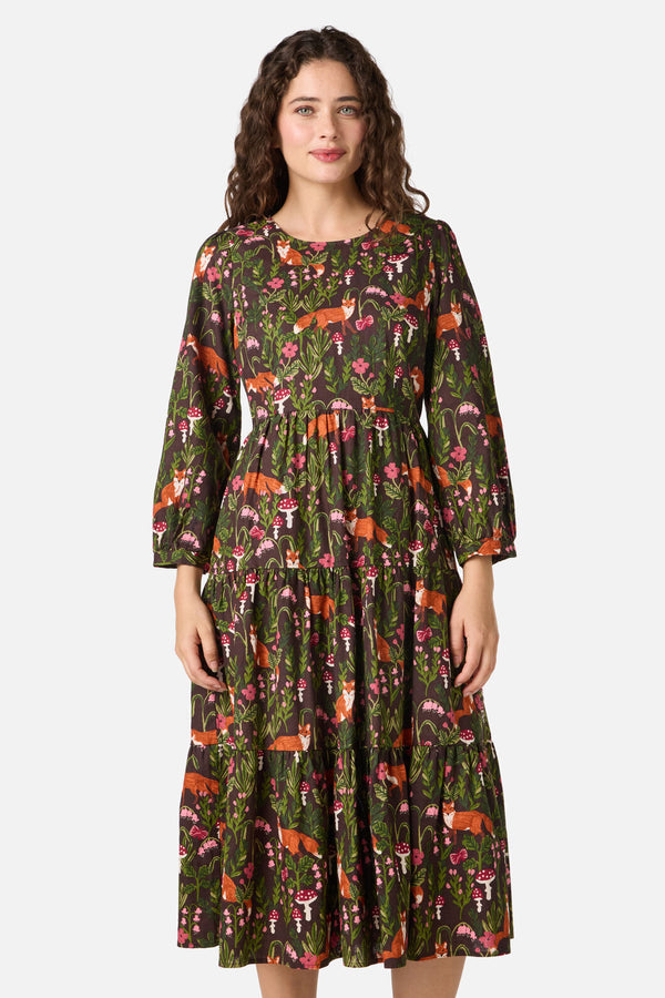 Princess Highway - Fancy Foxes Midi Dress - chocolate
