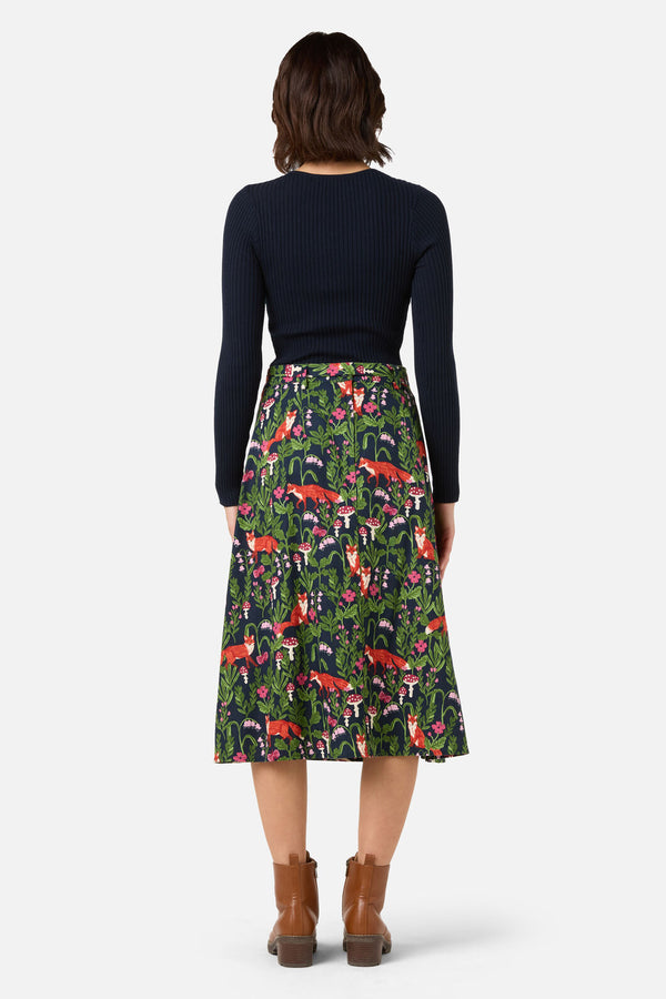 Princess Highway - Fancy Foxes Midi Skirt - navy
