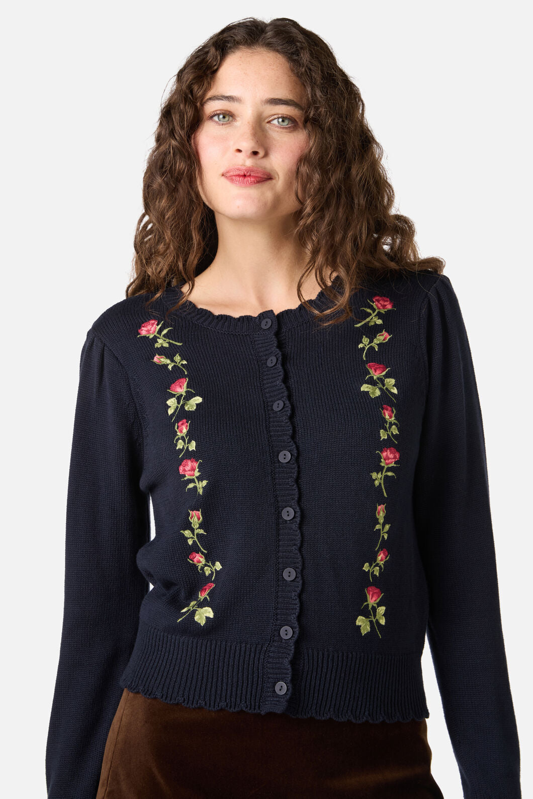 Princess Highway - Roses Embroidered Cardigan - navy