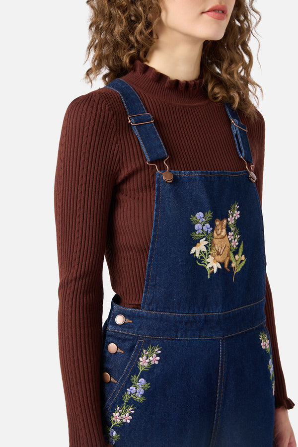 Princess Highway - Quokka Embroidered Overall - blue-denim