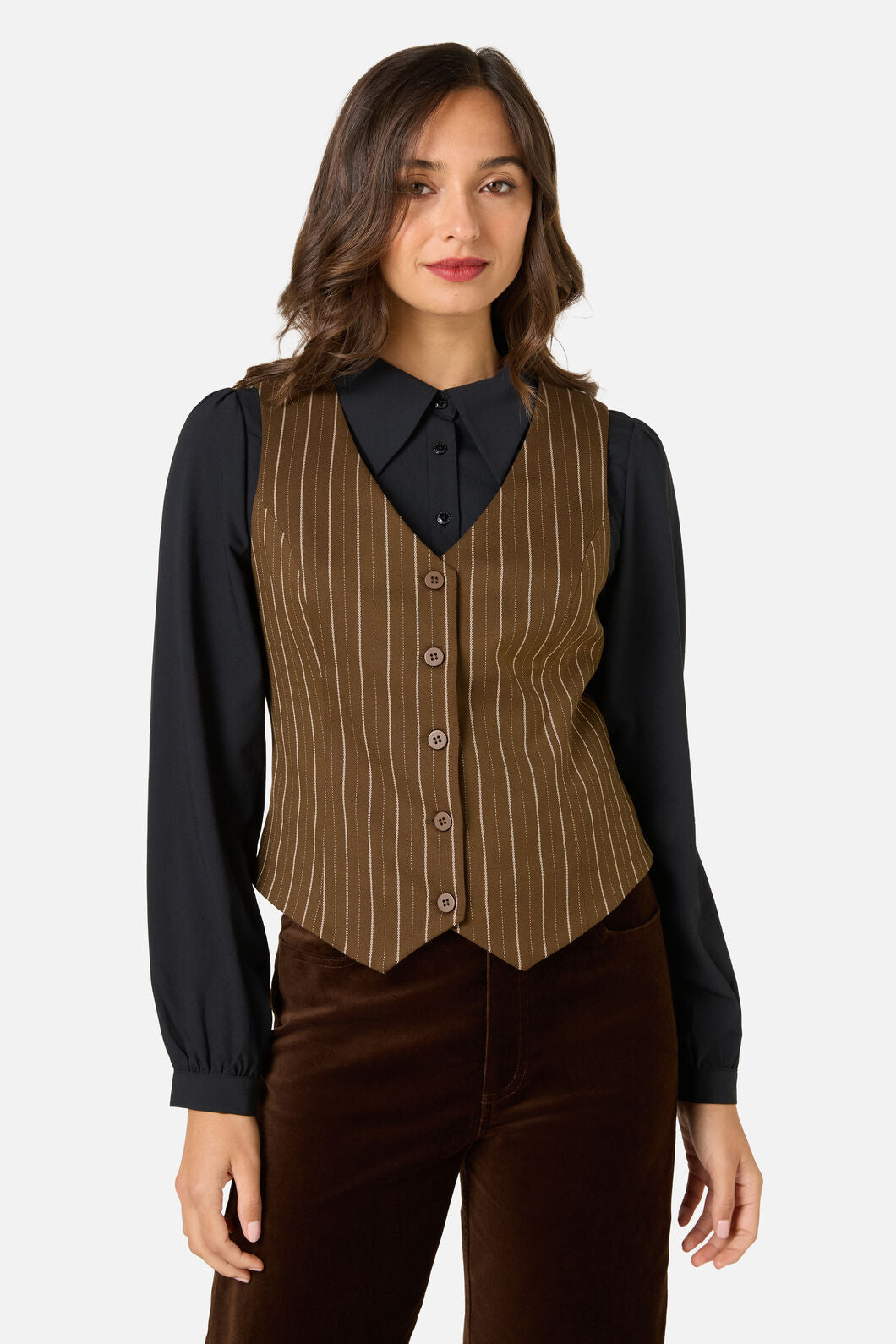 Princess Highway - Celeste Pinstripe Vest - bronze-brown