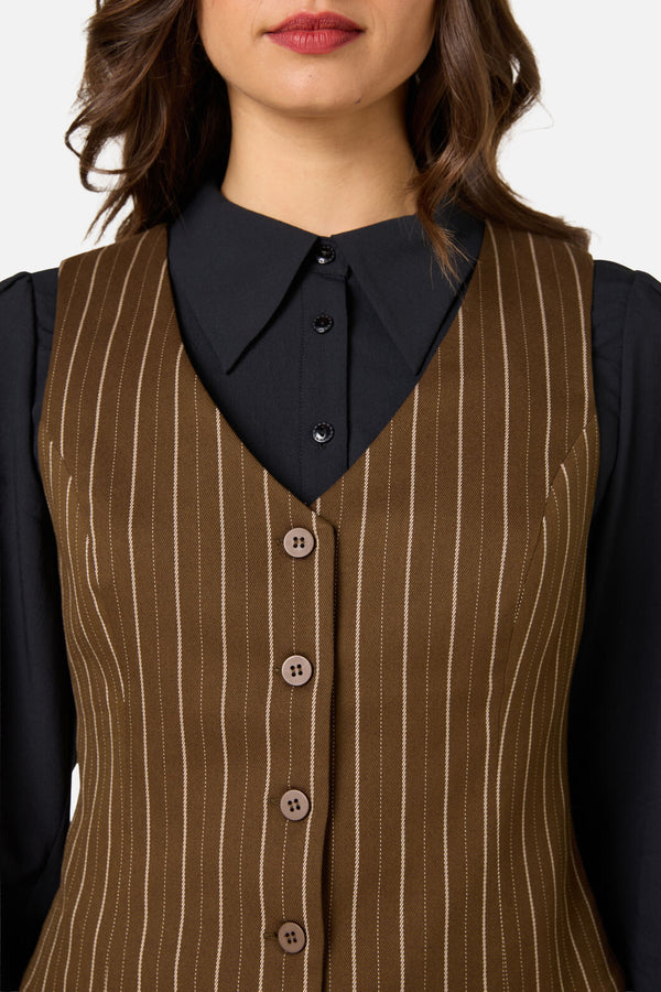 Princess Highway - Celeste Pinstripe Vest - bronze-brown