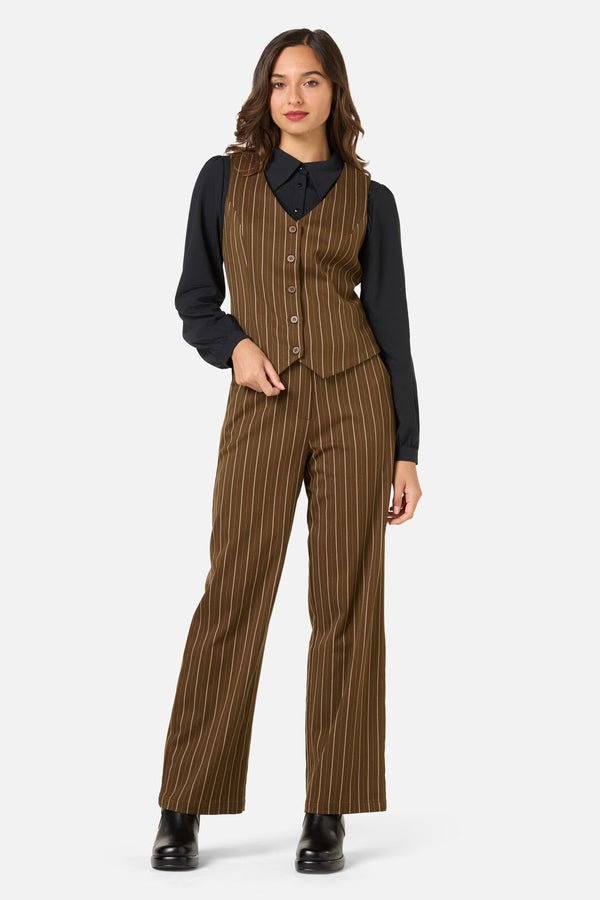 Princess Highway - Celeste Pinstripe Vest - bronze-brown