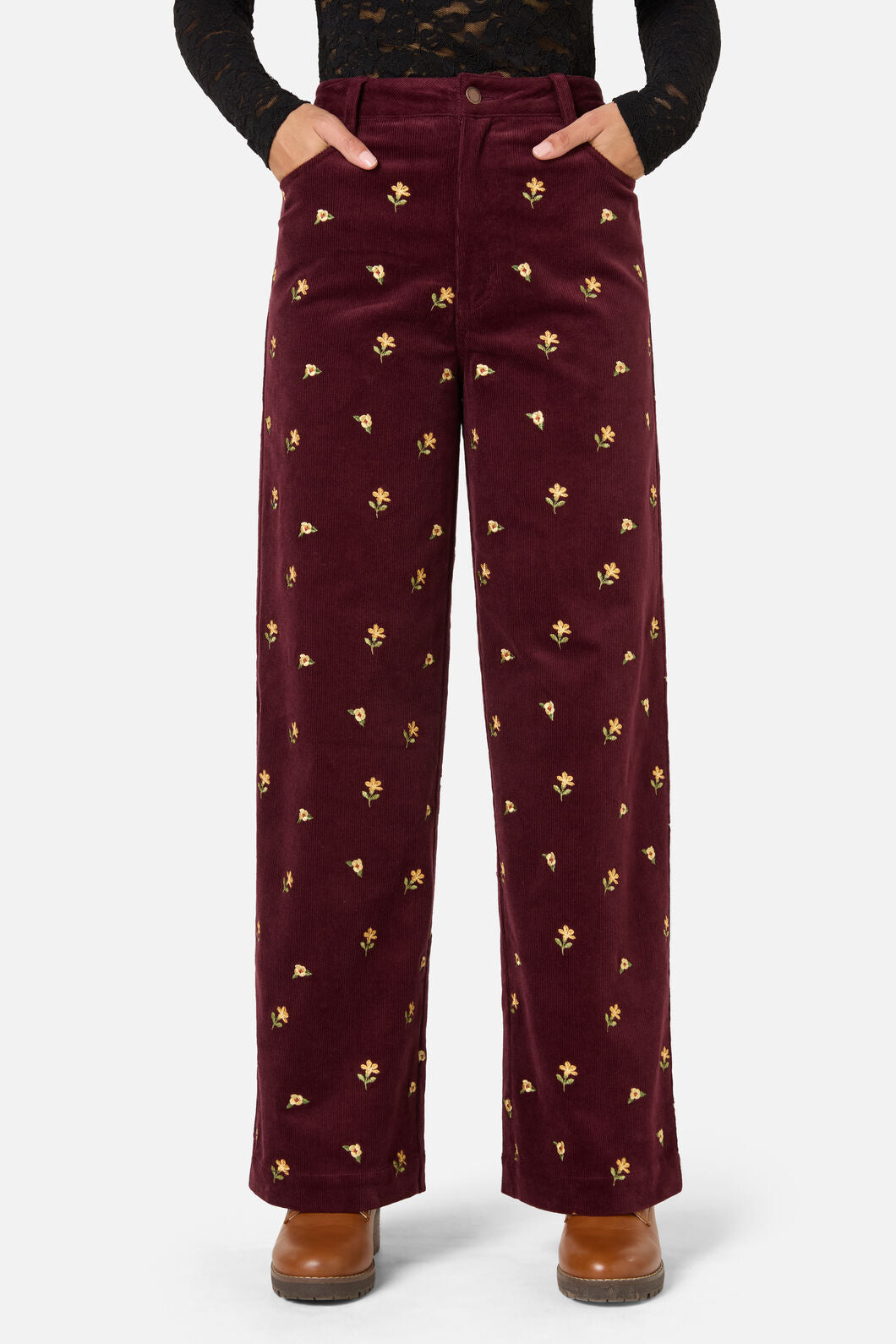 Princess Highway - Iris Embroidered Cord Jean - plum