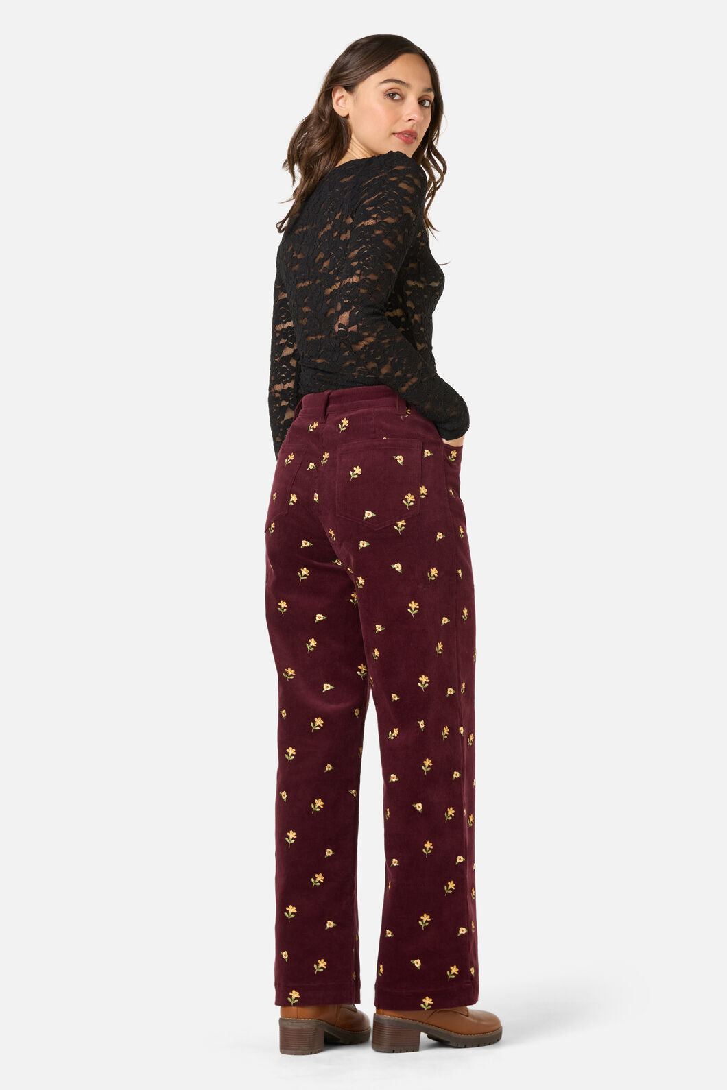Princess Highway - Iris Embroidered Cord Jean - plum
