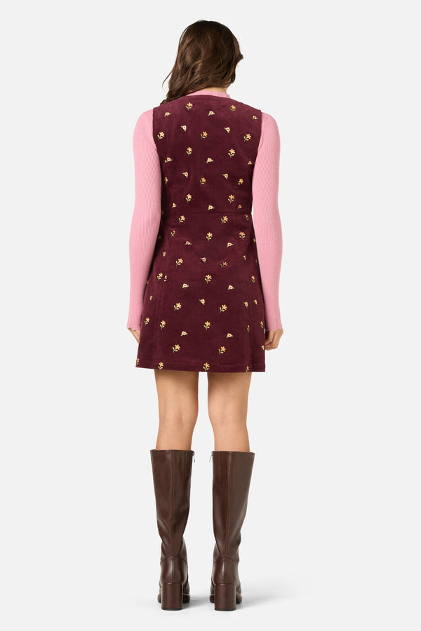 Princess Highway - Iris Embroidered Cord Pinafore - plum