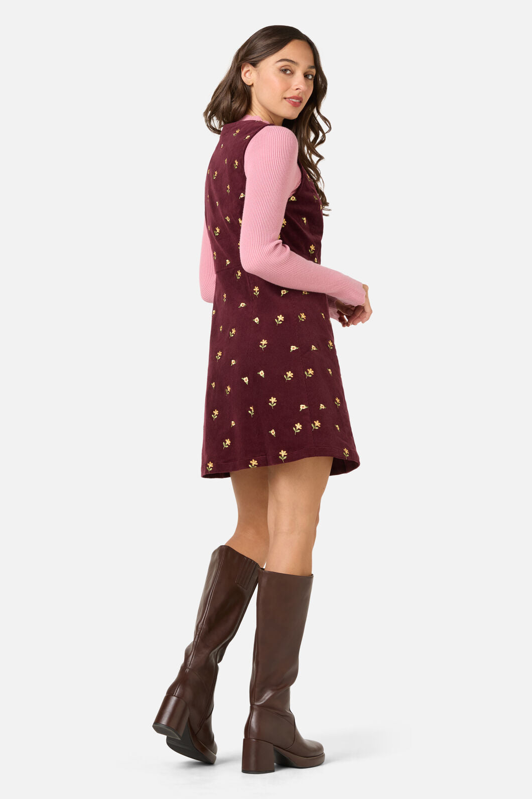 Princess Highway - Iris Embroidered Cord Pinafore - plum