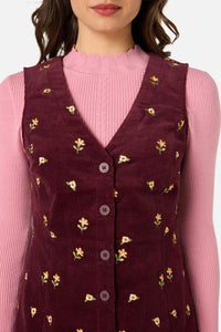 Princess Highway - Iris Embroidered Cord Pinafore - plum
