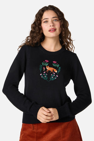 Princess Highway - Fox Embroidered Jumper - black