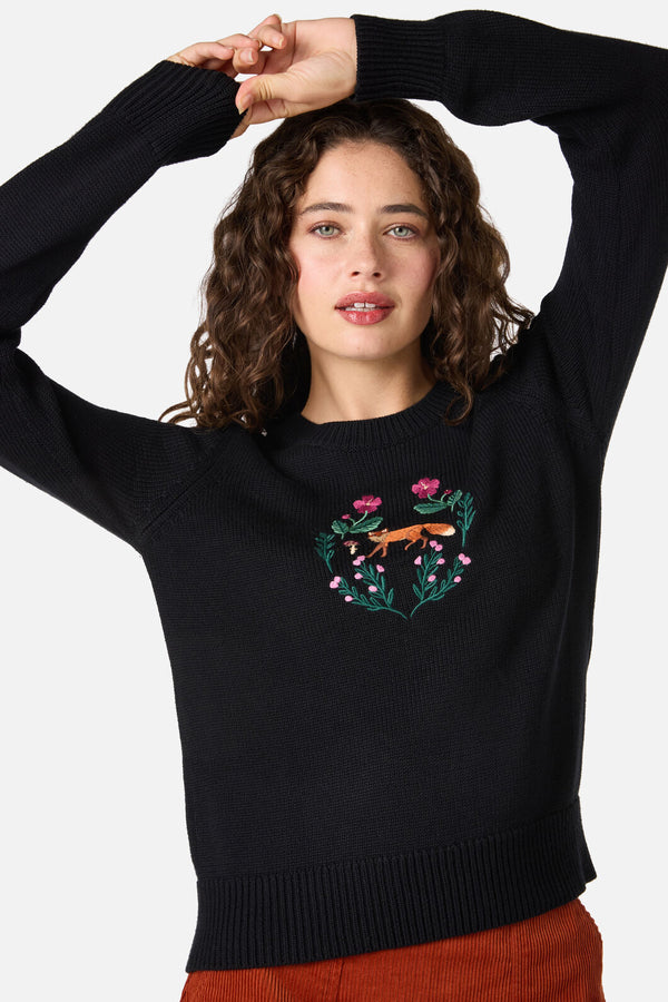 Princess Highway - Fox Embroidered Jumper - black