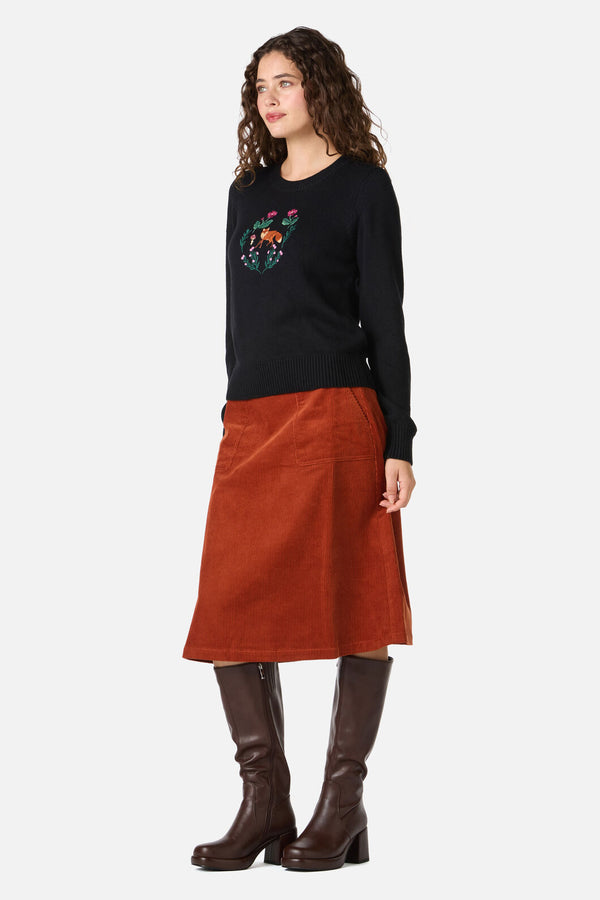 Princess Highway - Fox Embroidered Jumper - black