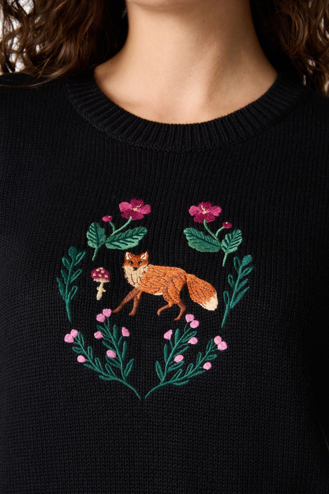 Princess Highway - Fox Embroidered Jumper - black