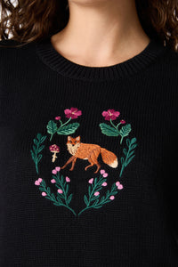 Princess Highway - Fox Embroidered Jumper - black
