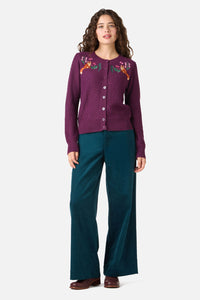 Princess Highway - Fox Embroidered Cardigan - plum