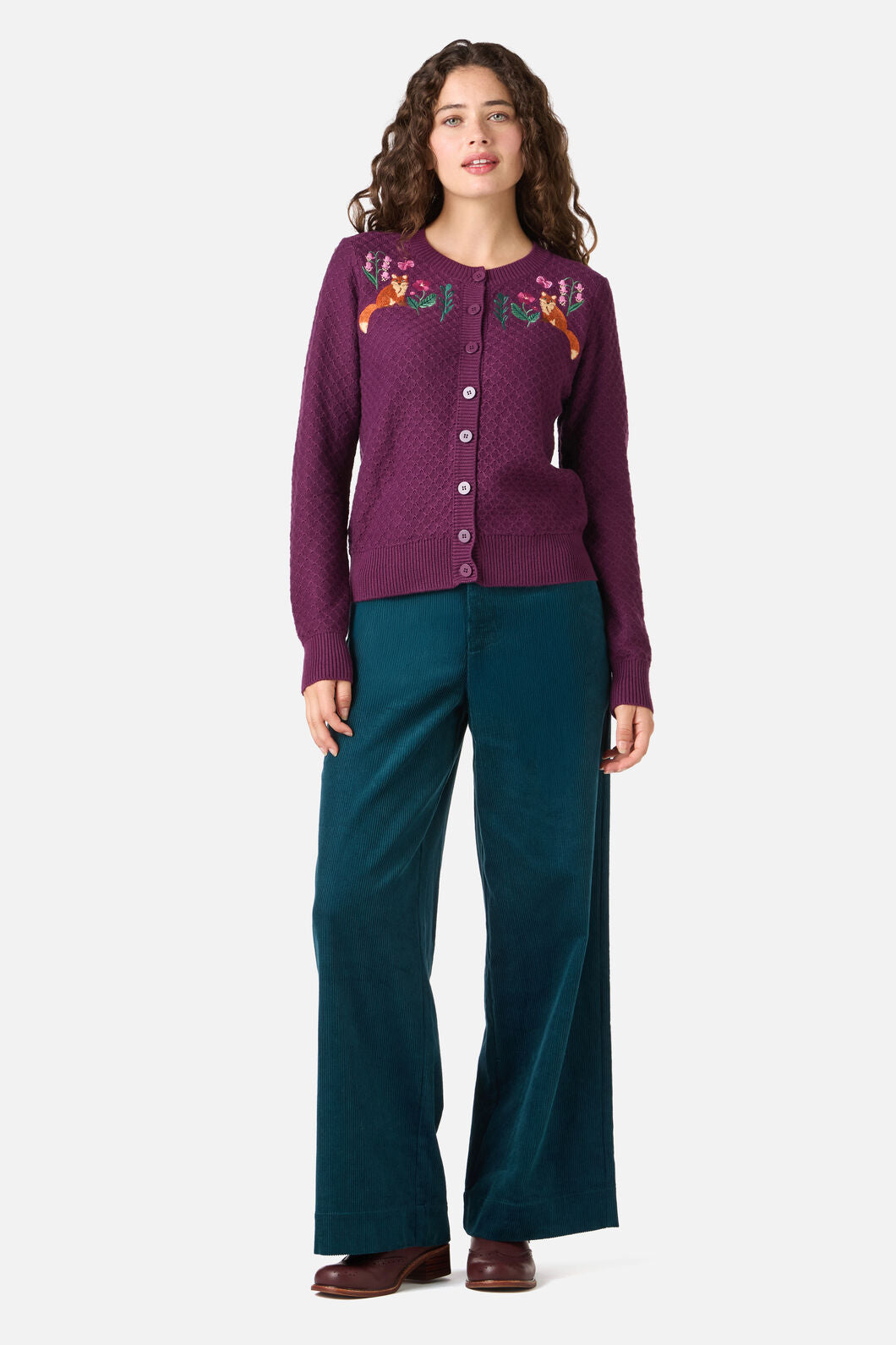 Princess Highway - Fox Embroidered Cardigan - plum