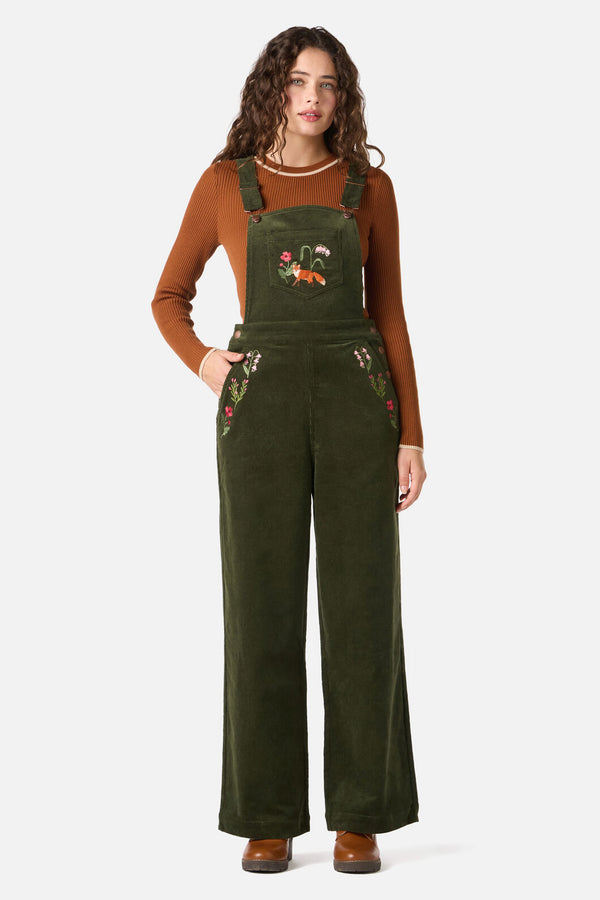 Princess Highway - Fox Embroidered Cord Overall - olive