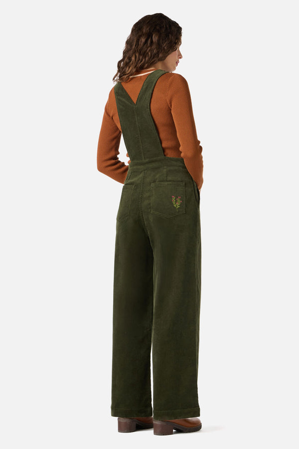 Princess Highway - Fox Embroidered Cord Overall - olive