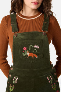 Princess Highway - Fox Embroidered Cord Overall - olive