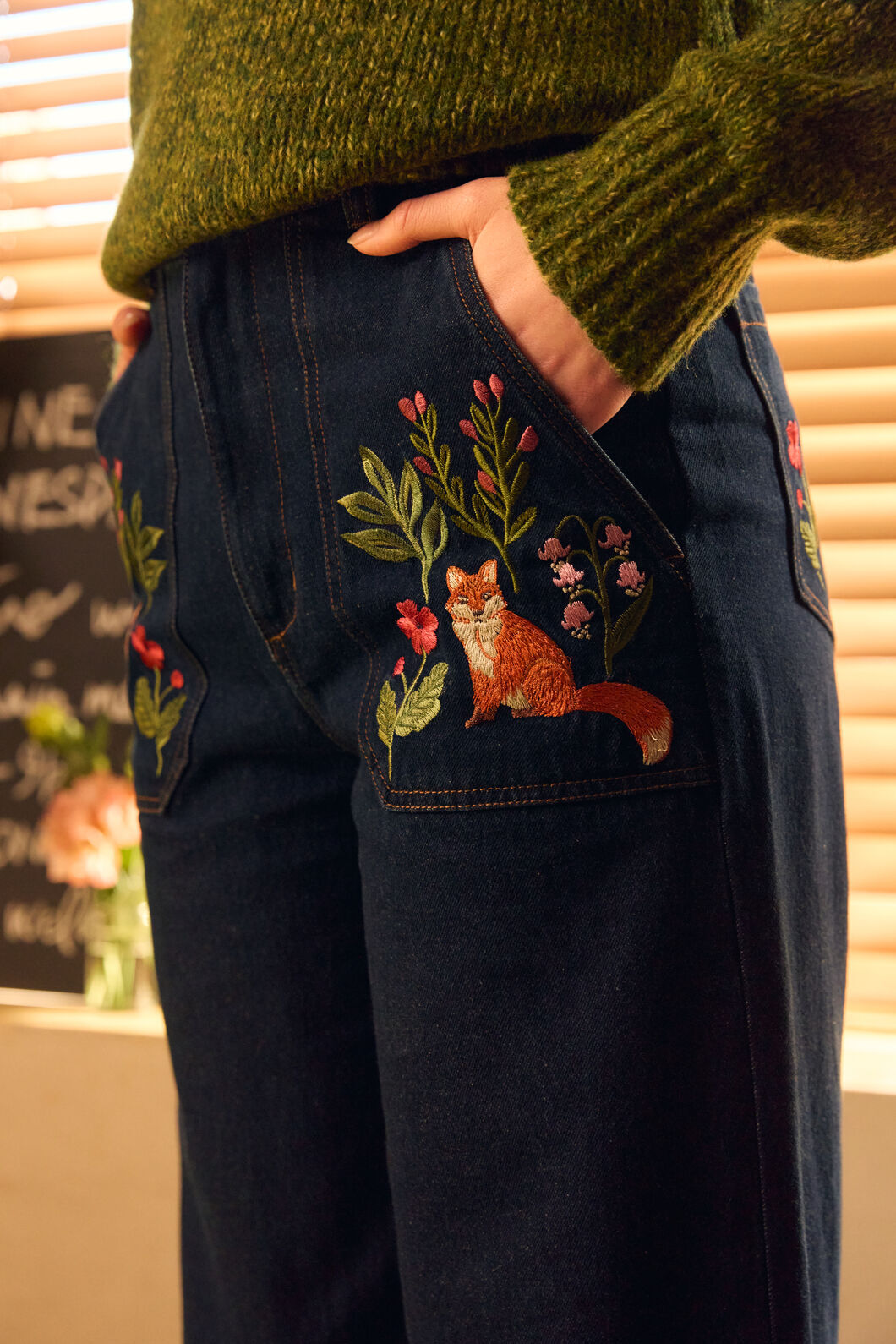 Princess Highway - Fox Embroidered Jeans - blue-denim