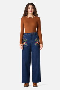 Princess Highway - Fox Embroidered Jeans - blue-denim