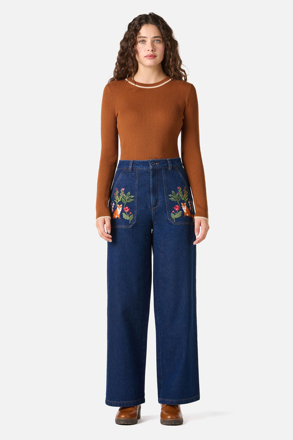 Princess Highway - Fox Embroidered Jeans - blue-denim