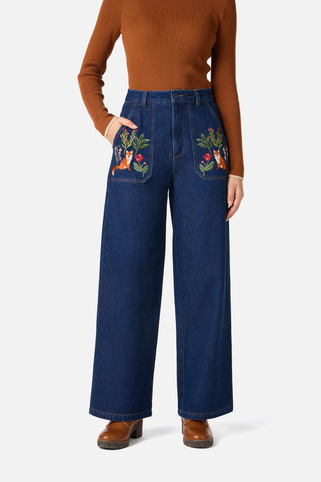 Princess Highway - Fox Embroidered Jeans - blue-denim