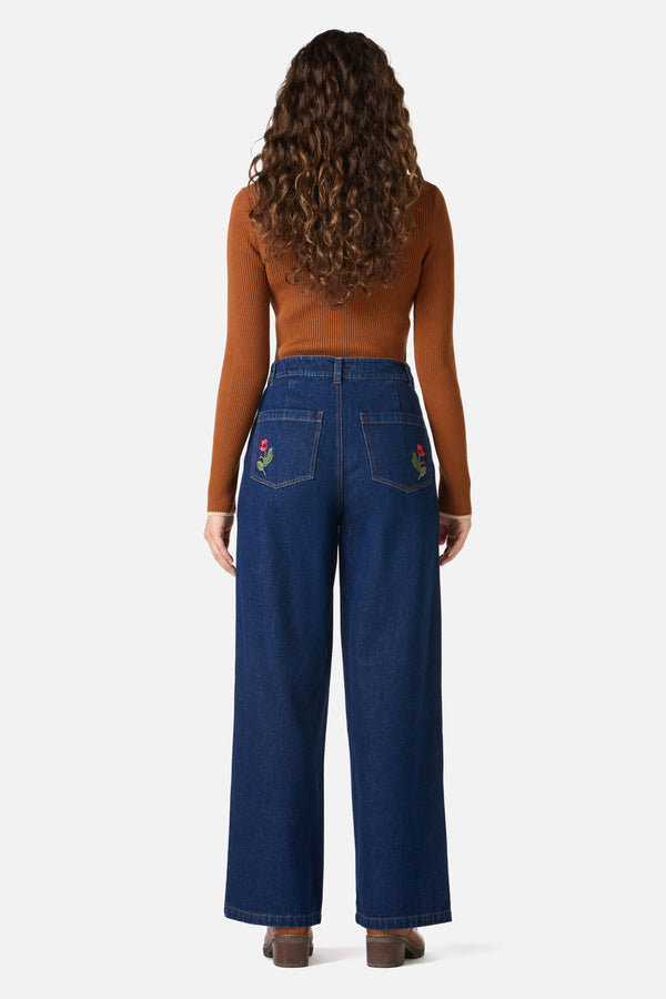 Princess Highway - Fox Embroidered Jeans - blue-denim