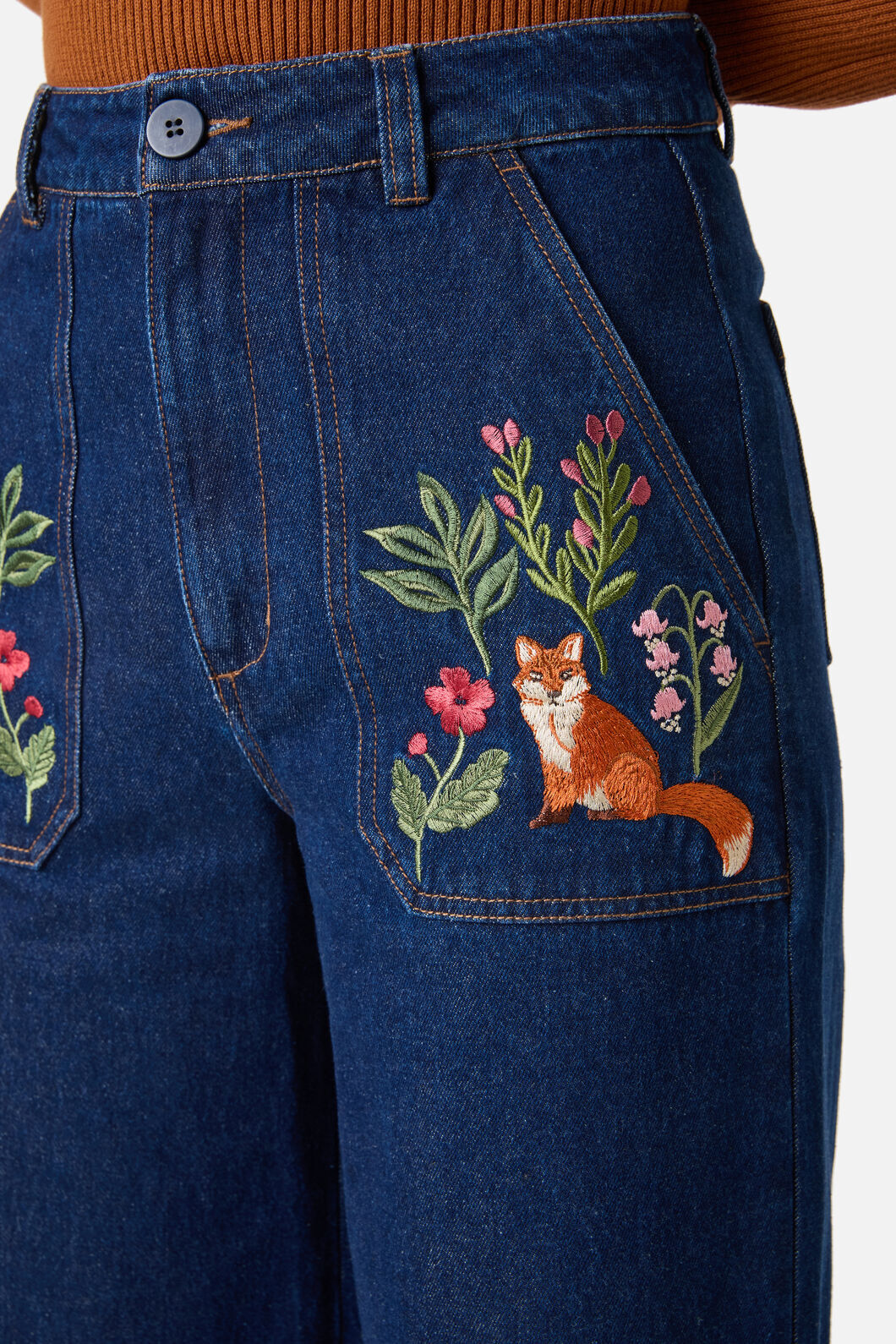 Princess Highway - Fox Embroidered Jeans - blue-denim