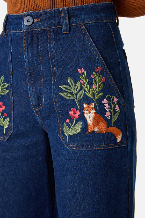 Princess Highway - Fox Embroidered Jeans - blue-denim