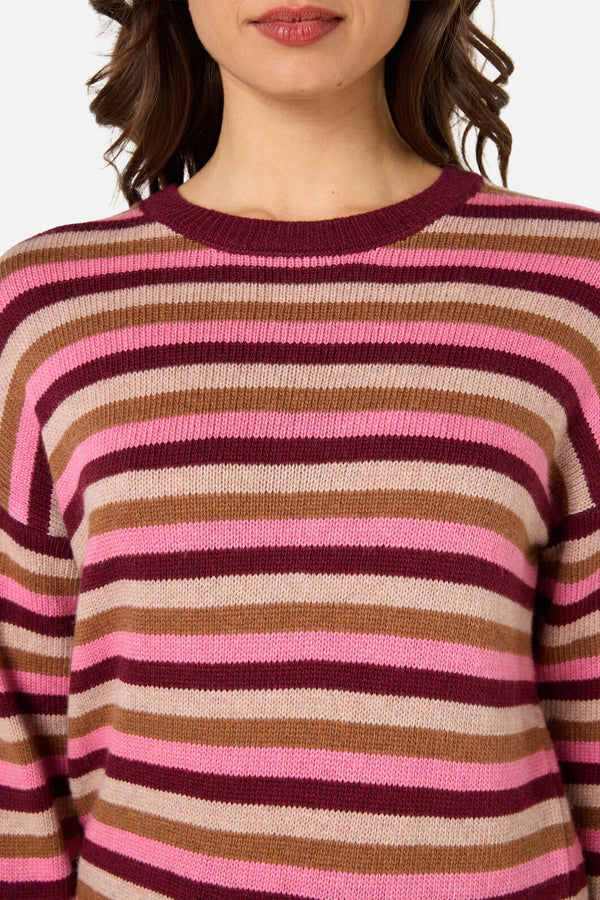 Princess Highway - Rory Wool Blend Stripe Jumper - plum-multi