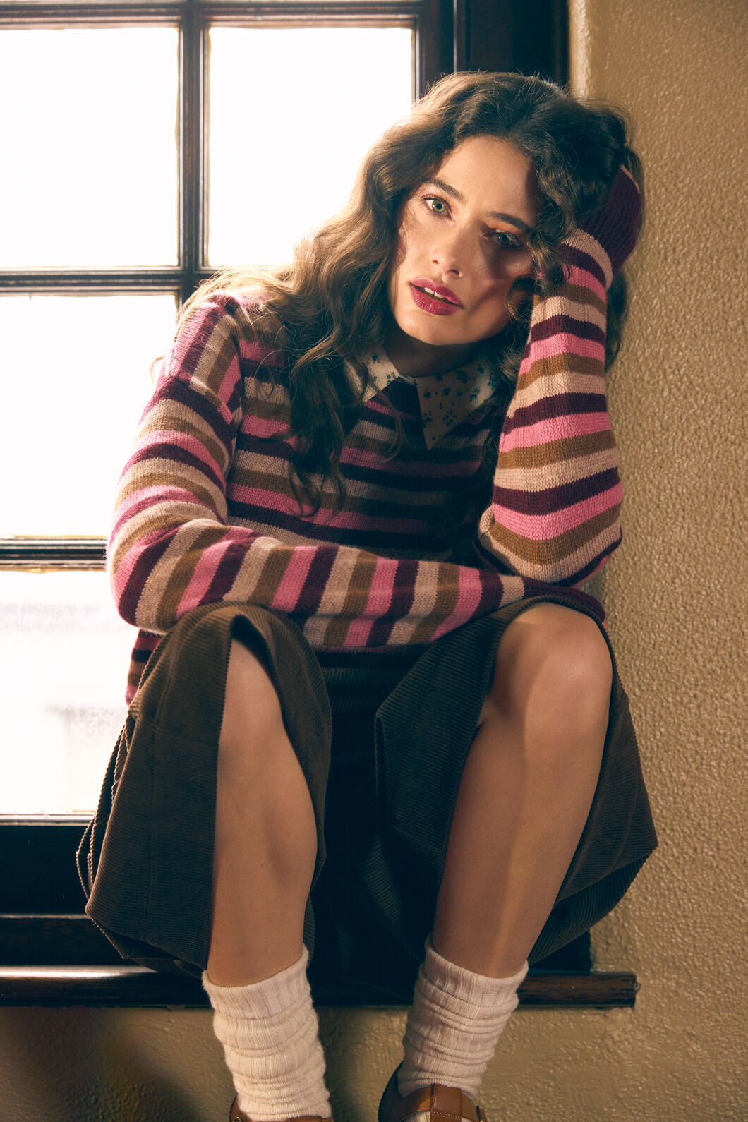 Princess Highway - Rory Wool Blend Stripe Jumper - plum-multi